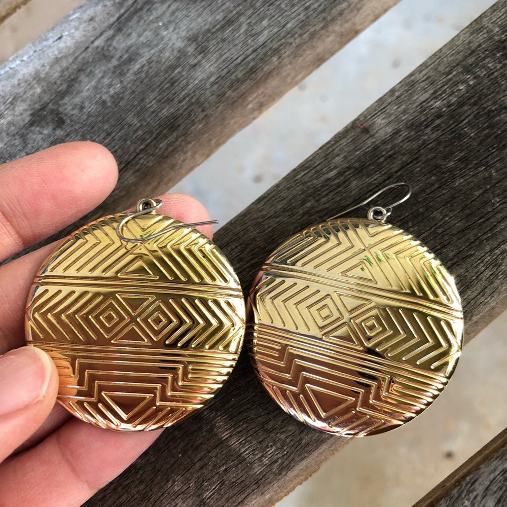 House of Harlow gold dangle tribal design earrings
